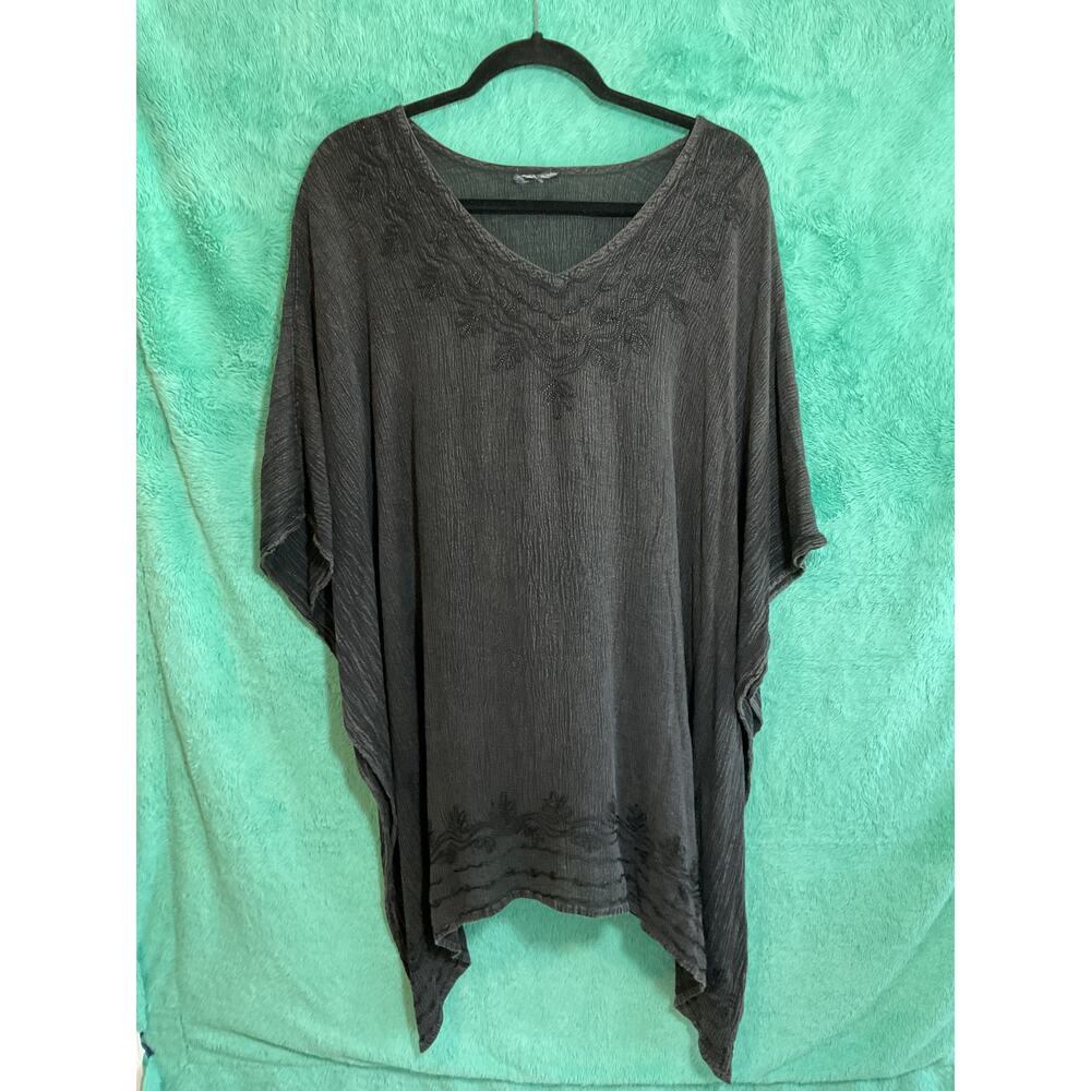 Sakkas Wren Lightweight Embroidered Poncho Blouse Black Large